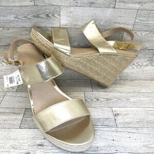 NWT Women's Montego Bay Club Size 11 Wedge‎ Open Toe Gold Sandals